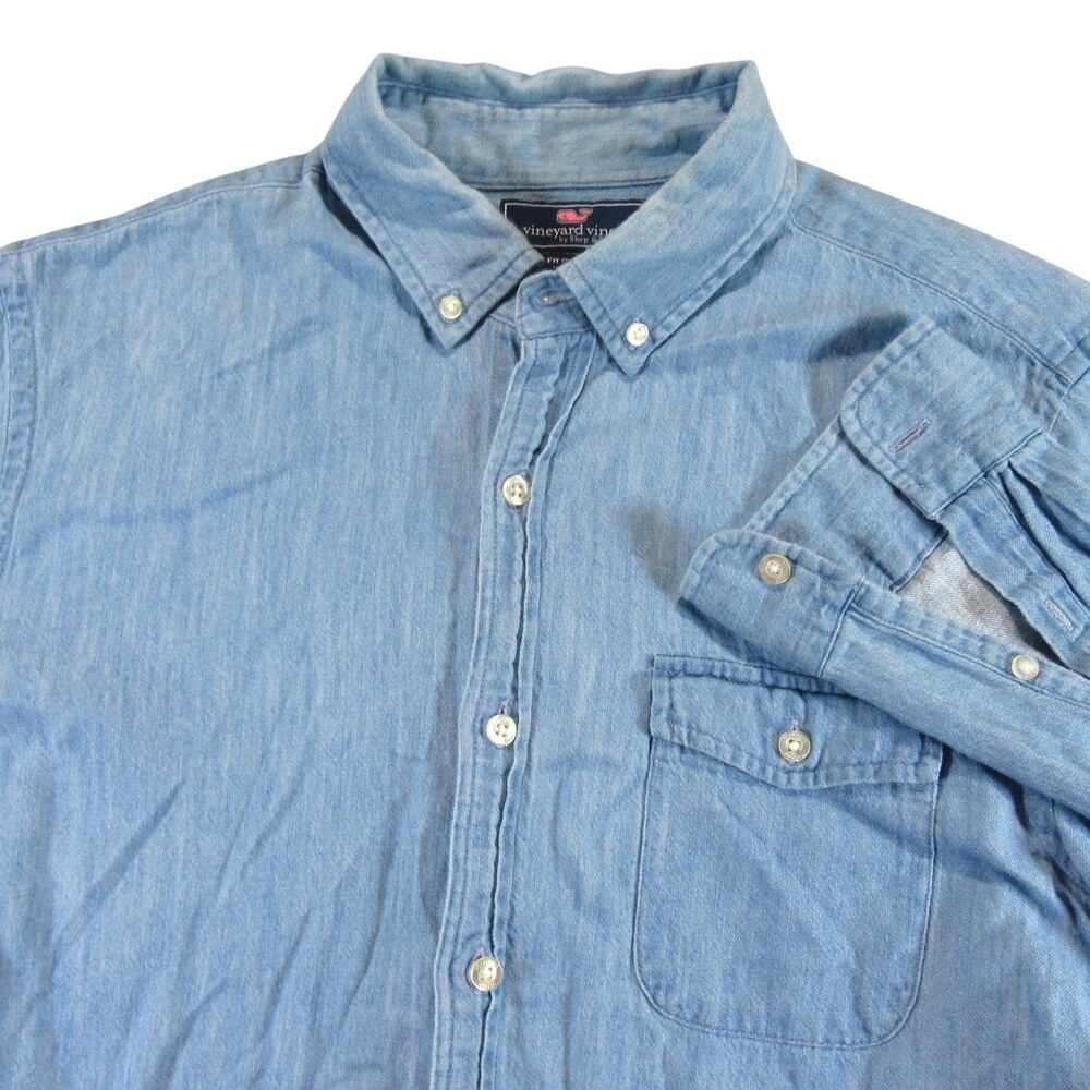 Vineyard Vines Mens Button Down Denim Shirt Crosby M Slim Fit Light Wash Blue